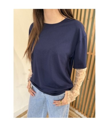 Tee shirt manches resille à pois - TU