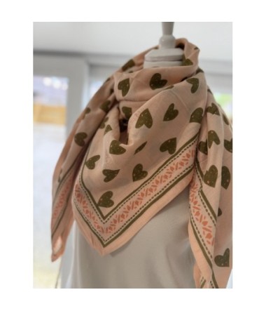 Foulard Bonheur du Jour Coeur Sauvage Rose