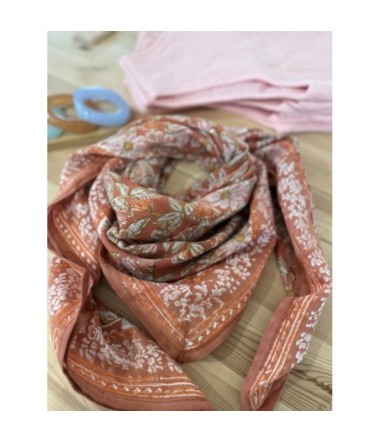 Foulard Bonheur du Jour Fleurs indiennes Terracotta